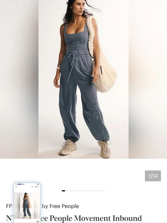 FREE PEOPLE MOVEMENT onesie Slate Blue Jumpsuit with Drawstring Boho Yoga - Picture 3 of 16